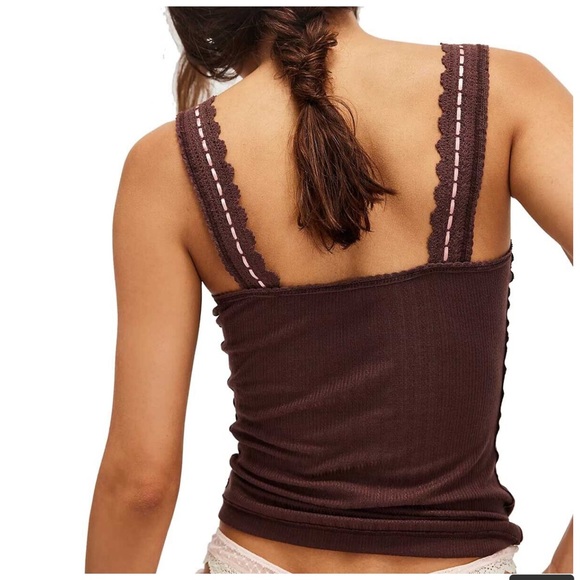 Free People Only You Pointelle Tank Top in French Roast NWOT Retail $38 - Small - Picture 3 of 6